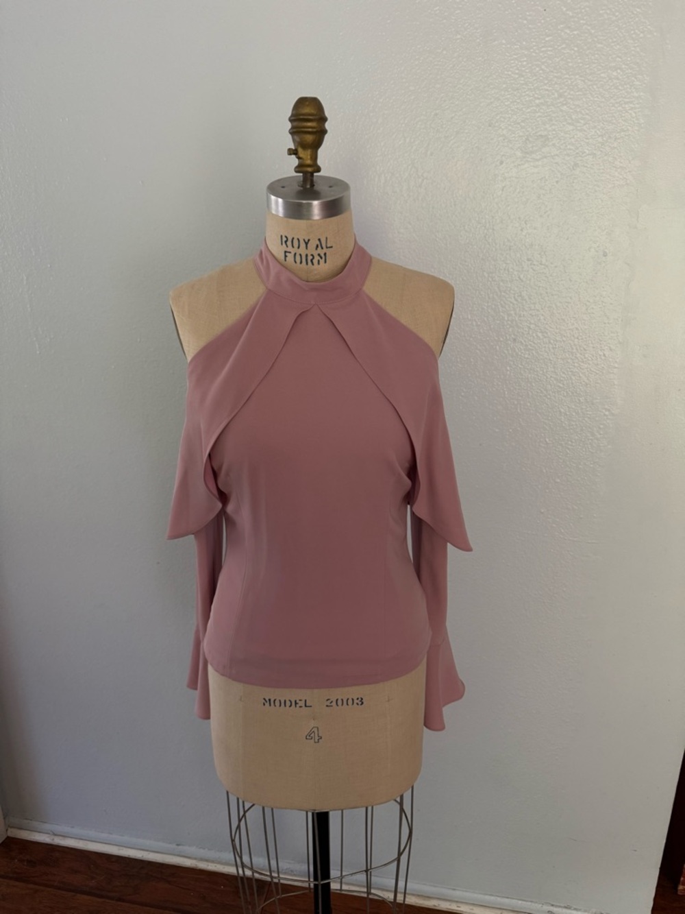 Cold-Shoulder Mock Neck Blouse in Dusty Rose